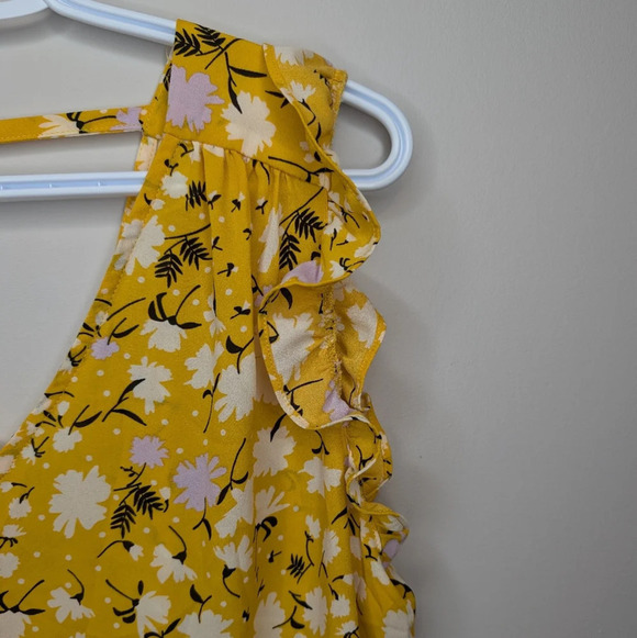 Philosophy Yellow Flutter Sleeve  Sleeveless Floral Print V Neck Blouse L Woman - Picture 4 of 8